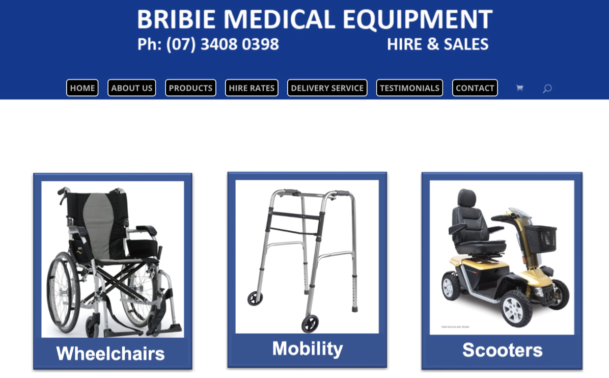 bribie medical equipment old website screenshot